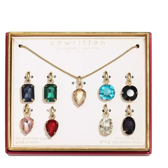 Unwritten Necklace Set Interchangeable Multi Color Glass Mix Match Pendant NIB - Picture 4 of 5